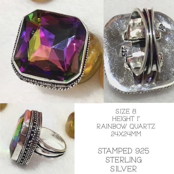 Mystical Rainbow Quartz Chunky Handmade Boho Ring - Picture 3 of 7
